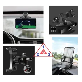 3 in 1 Car GPS Smartphone Holder: Dashboard / Visor Clamp   AC Grid Clip for Blackview A20 - Black