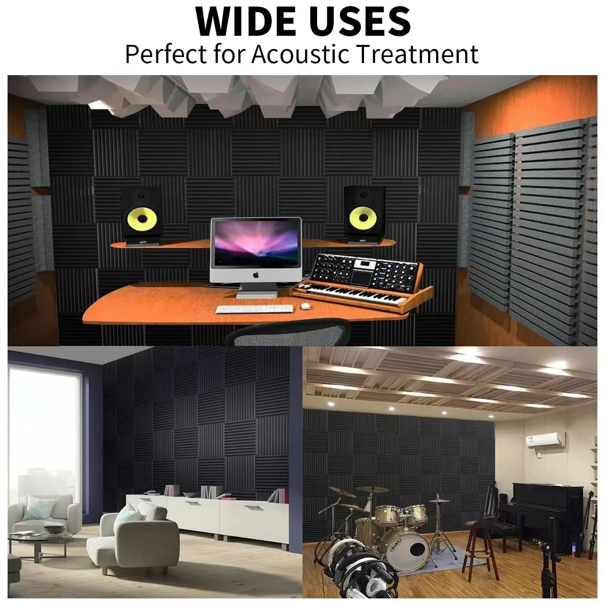 36 Pack- Acoustic Foam Panels Self-Adhesive ,1"×12"×12" Sound Proof Foam Panels , High Density and Fire Resistant Soundproof Wall Panels, Acoustic Foam for Wall and Ceiling