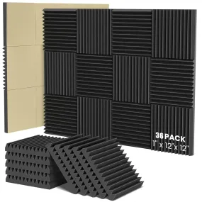 36 Pack- Acoustic Foam Panels Self-Adhesive ,1"×12"×12" Sound Proof Foam Panels , High Density and Fire Resistant Soundproof Wall Panels, Acoustic Foam for Wall and Ceiling