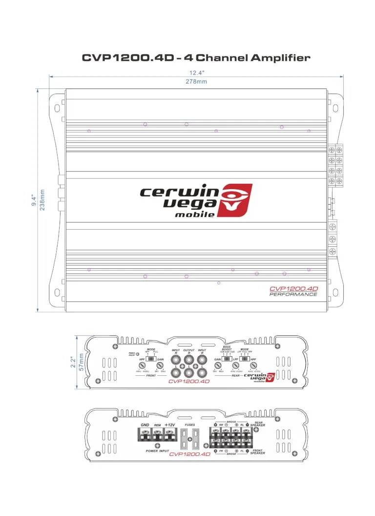 4 Channel  Bridgeable Class AB Amplifier - CVP1200.4D