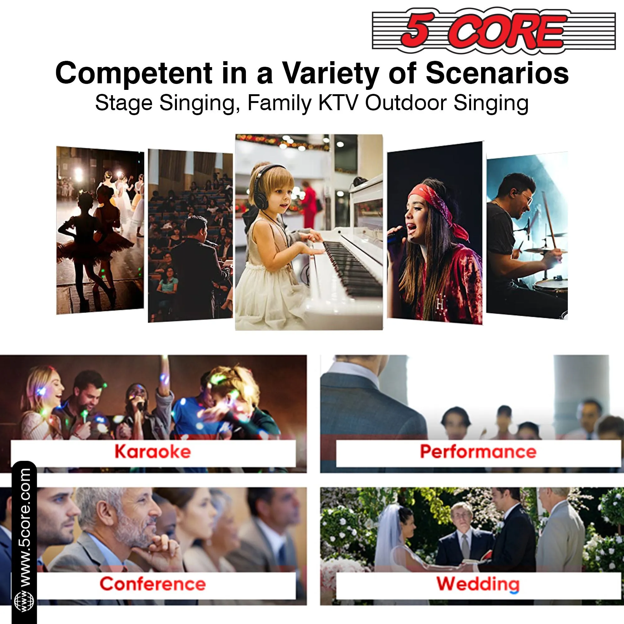 5 Core Premium Vocal Dynamic Cardioid Handheld Microphone Neodymium Magnet Unidirectional Mic with 12ft XLR Deluxe Cable to  Audio Jack, and On/Off Switch for Karaoke Singing (MIC 260)