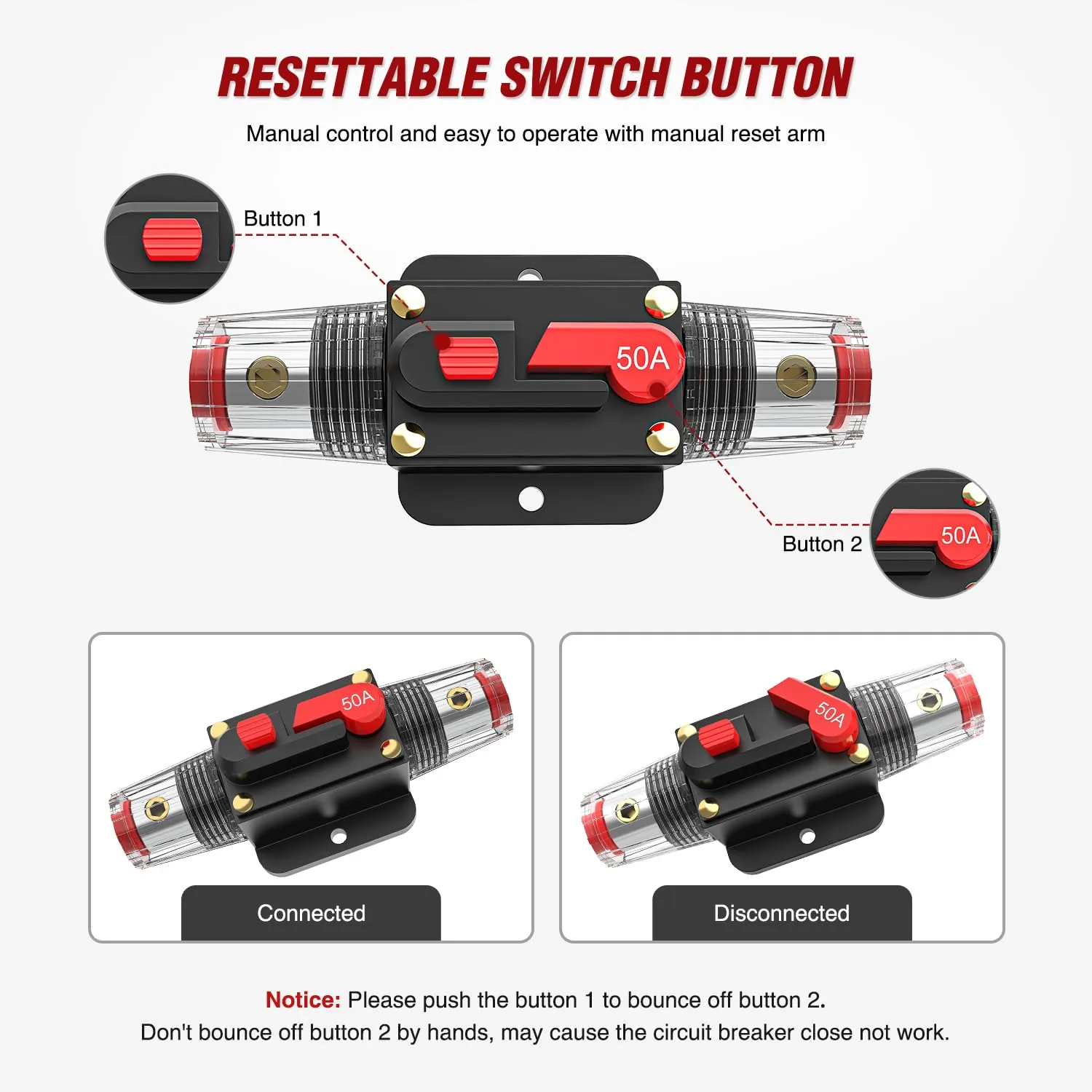 50A Circuit Breaker Reset Fuse Holder