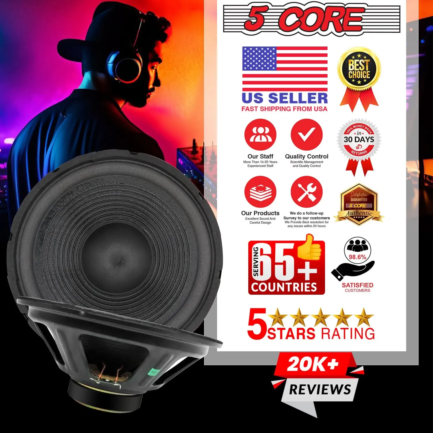 5Core 12 Inch DJ Subwoofer Speaker 1200W Peak 8Ohm Audio Replacement Sub woofer