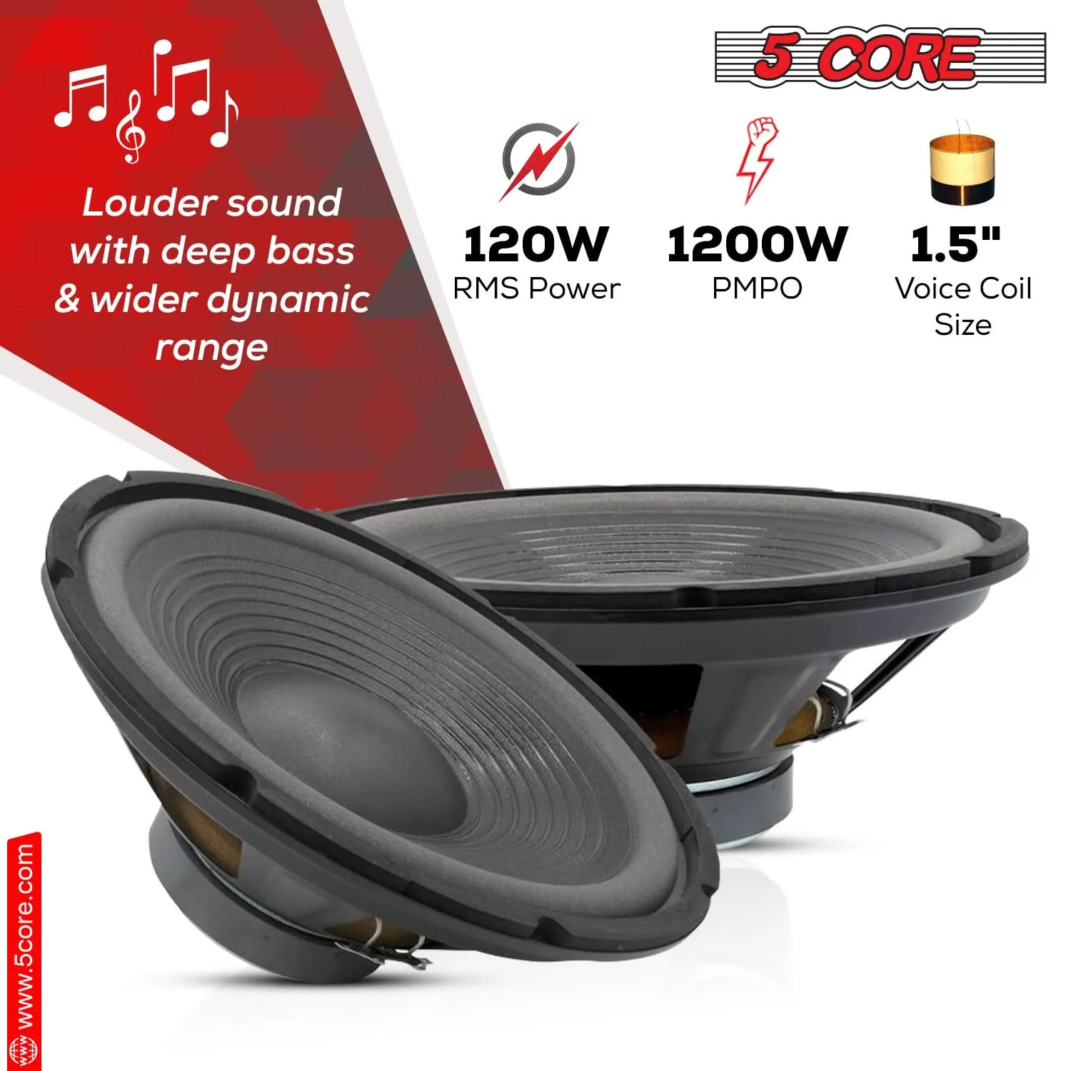 5Core 12 Inch DJ Subwoofer Speaker 1200W Peak 8Ohm Audio Replacement Sub woofer