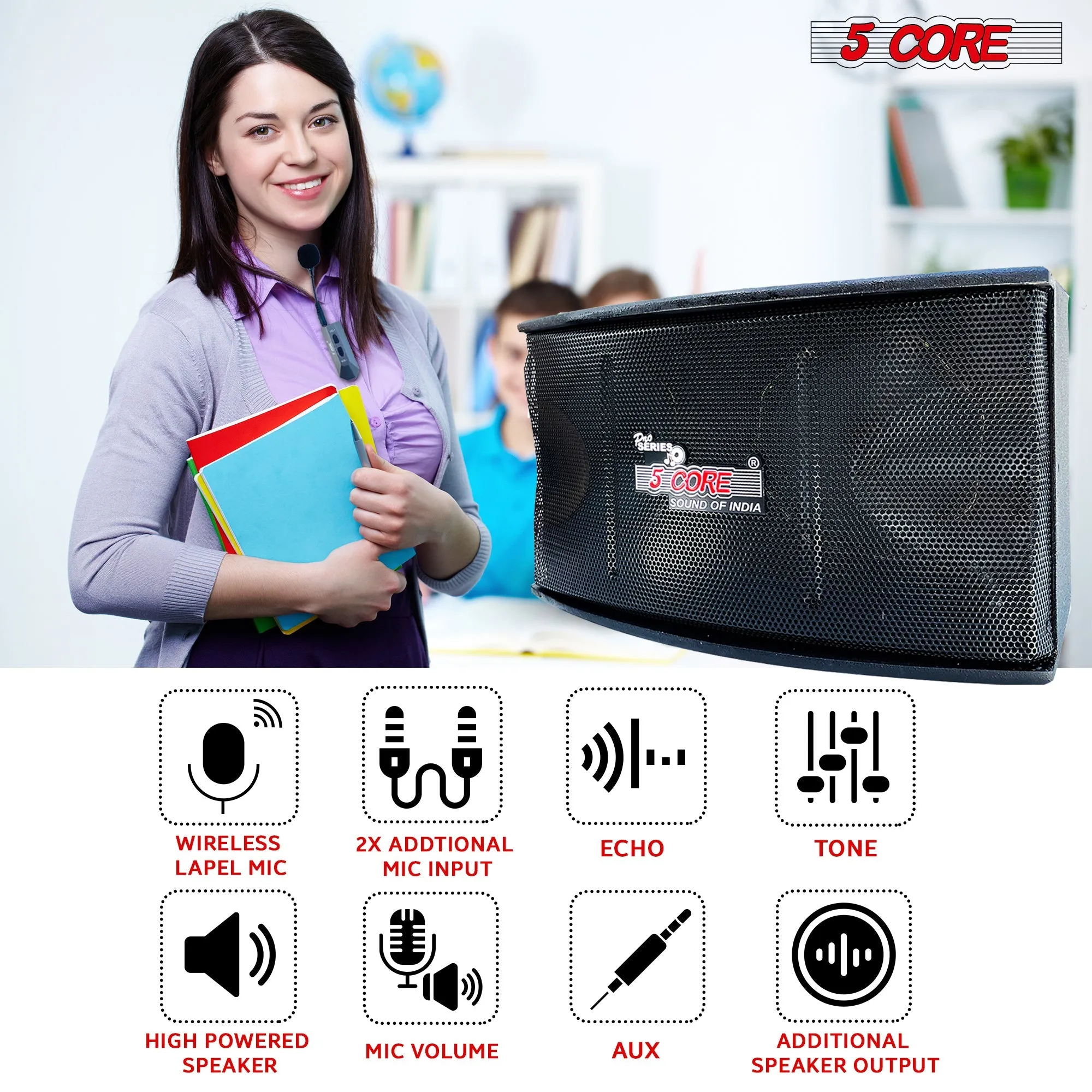5Core Voice Amplifier 200W Portable PA Speaker System   Wireless