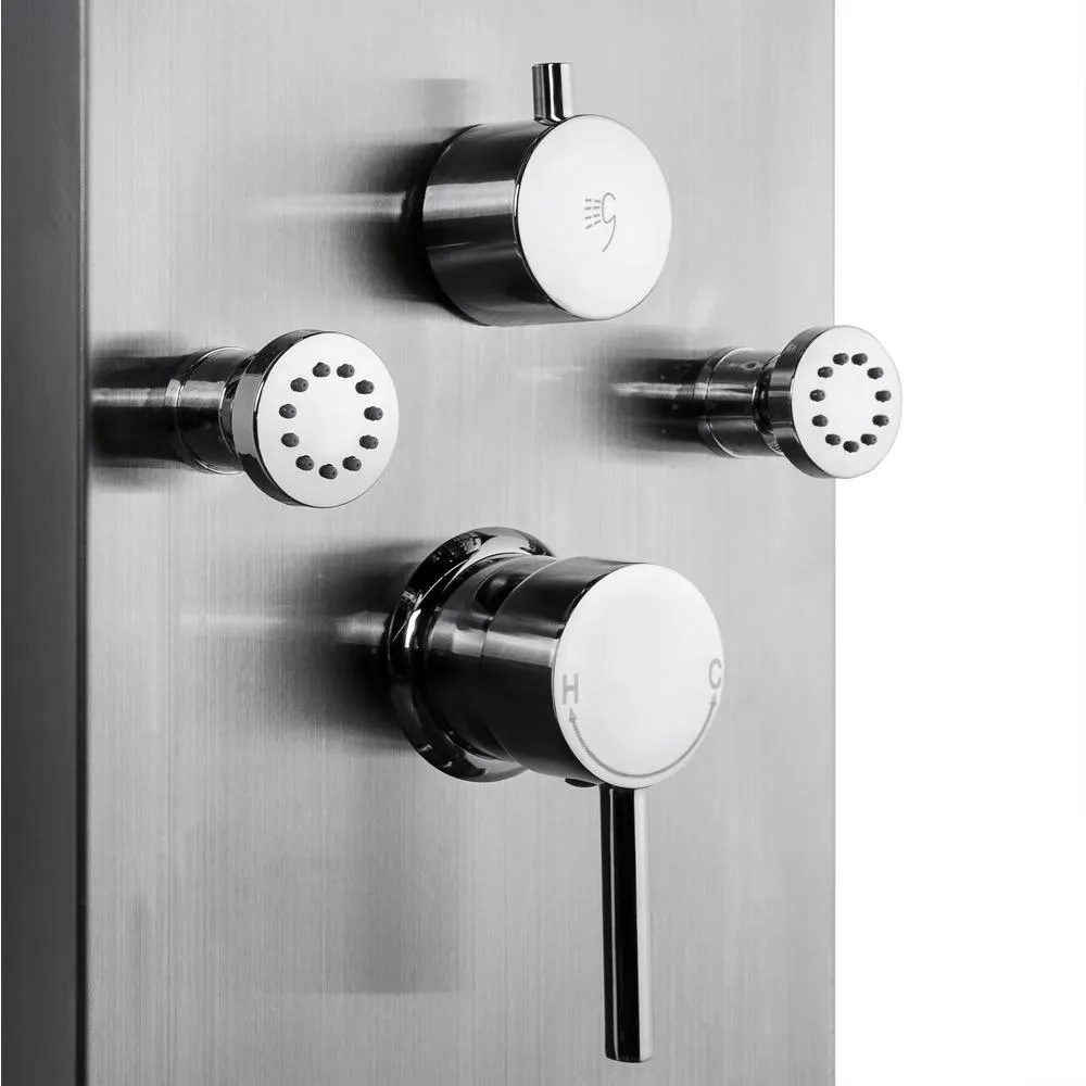 65 in. 8-Jet Shower Panel System in Stainless Steel with Adjustable Rainfall Shower Head, Handshower Wand and Tub Spout