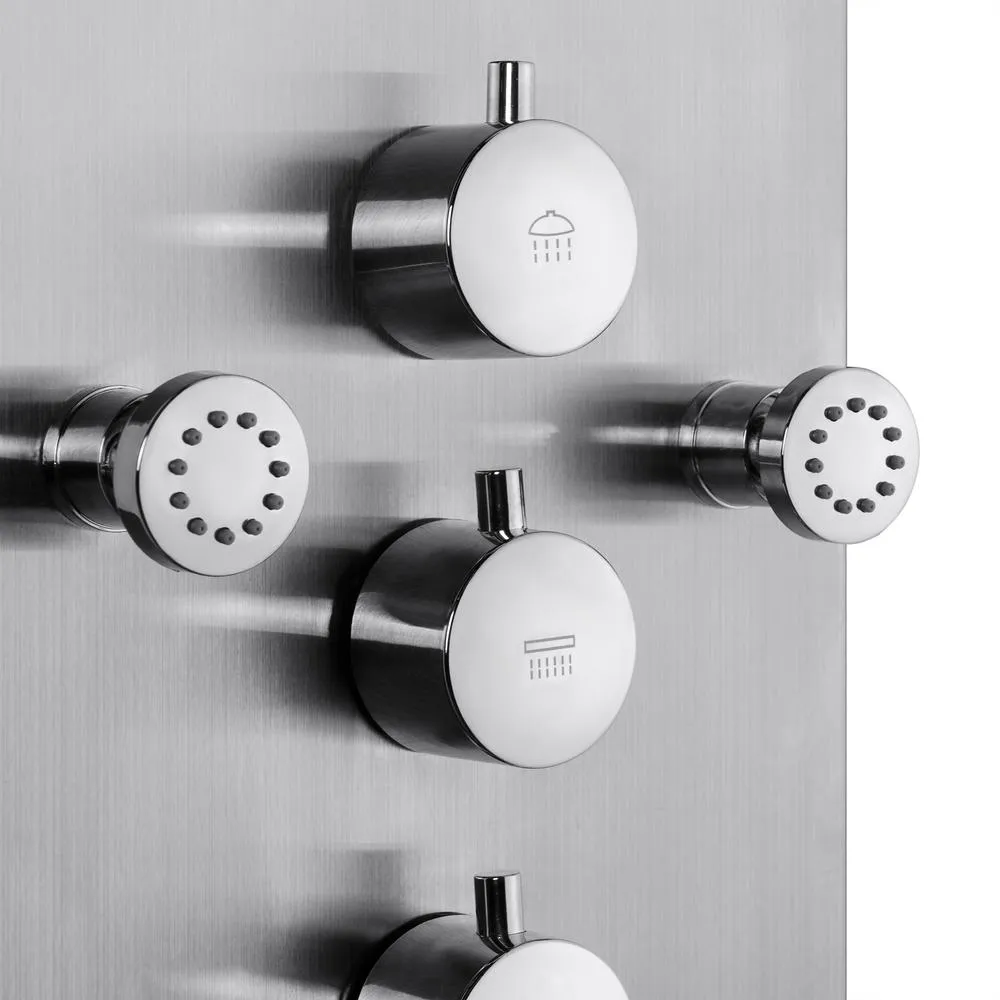 65 in. 8-Jet Shower Panel System in Stainless Steel with Adjustable Rainfall Shower Head, Handshower Wand and Tub Spout
