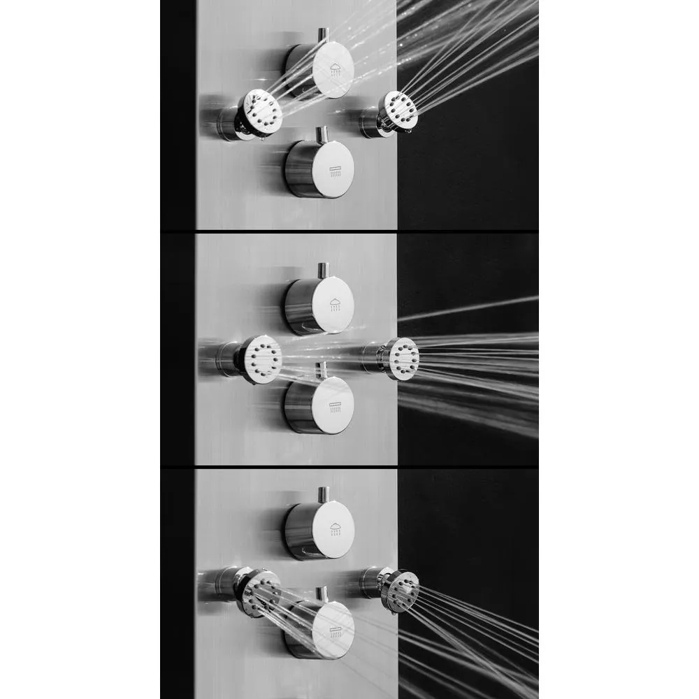 65 in. 8-Jet Shower Panel System in Stainless Steel with Adjustable Rainfall Shower Head, Handshower Wand and Tub Spout