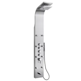 65 in. 8-Jet Shower Panel System in Stainless Steel with Adjustable Rainfall Shower Head, Handshower Wand and Tub Spout