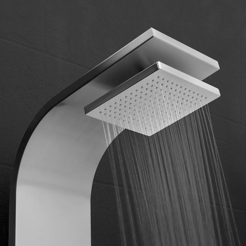 65 in. 8-Jet Shower Panel System in Stainless Steel with Adjustable Rainfall Shower Head, Handshower Wand and Tub Spout