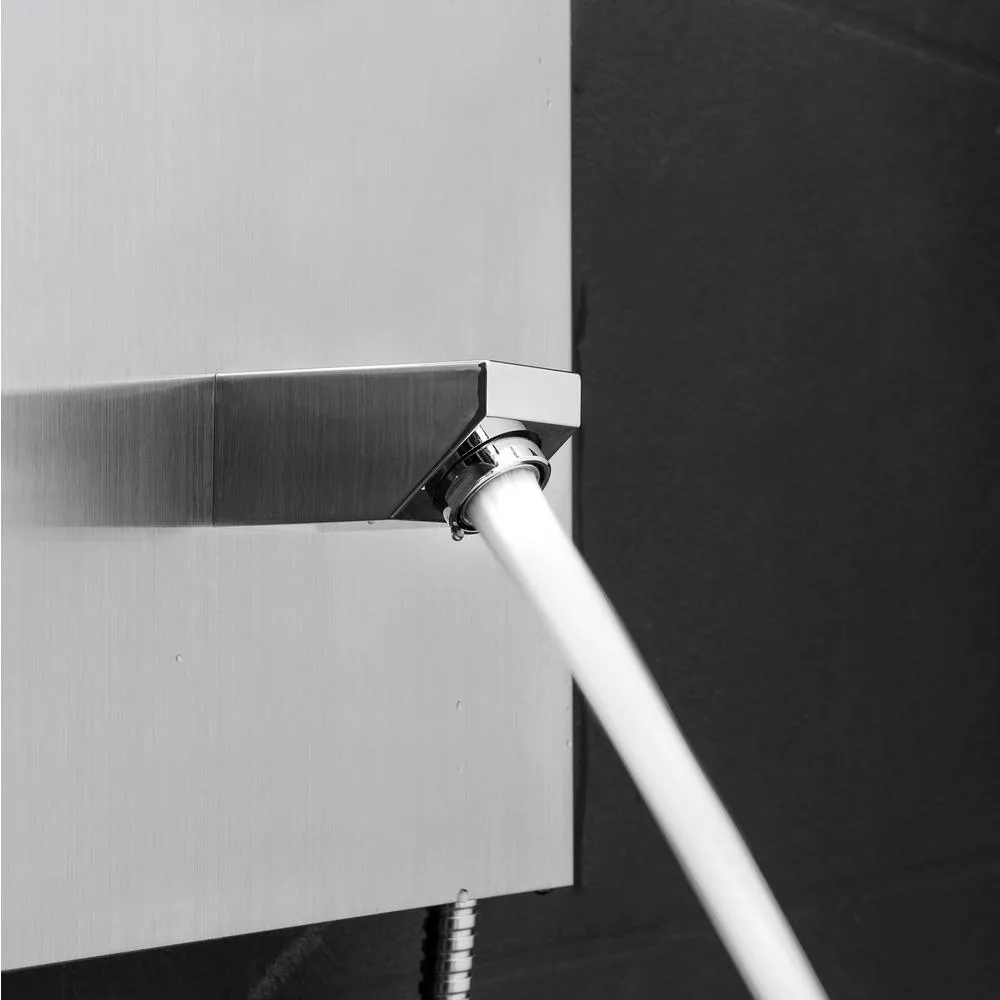 65 in. 8-Jet Shower Panel System in Stainless Steel with Adjustable Rainfall Shower Head, Handshower Wand and Tub Spout