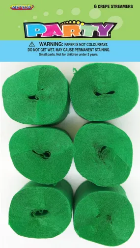 6pk Crepe Streamers - Emerald Green
