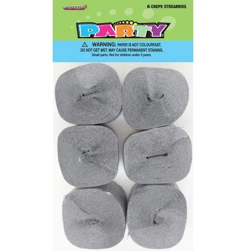 6pk Crepe Streamers - Metallic Silver