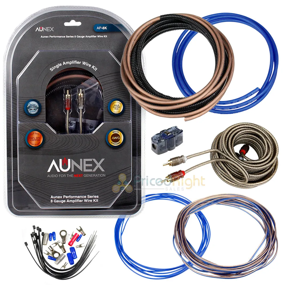 8 Gauge Amp Kit 100% OFC Copper Wire Complete Install Wiring Set AP-8K Aunex