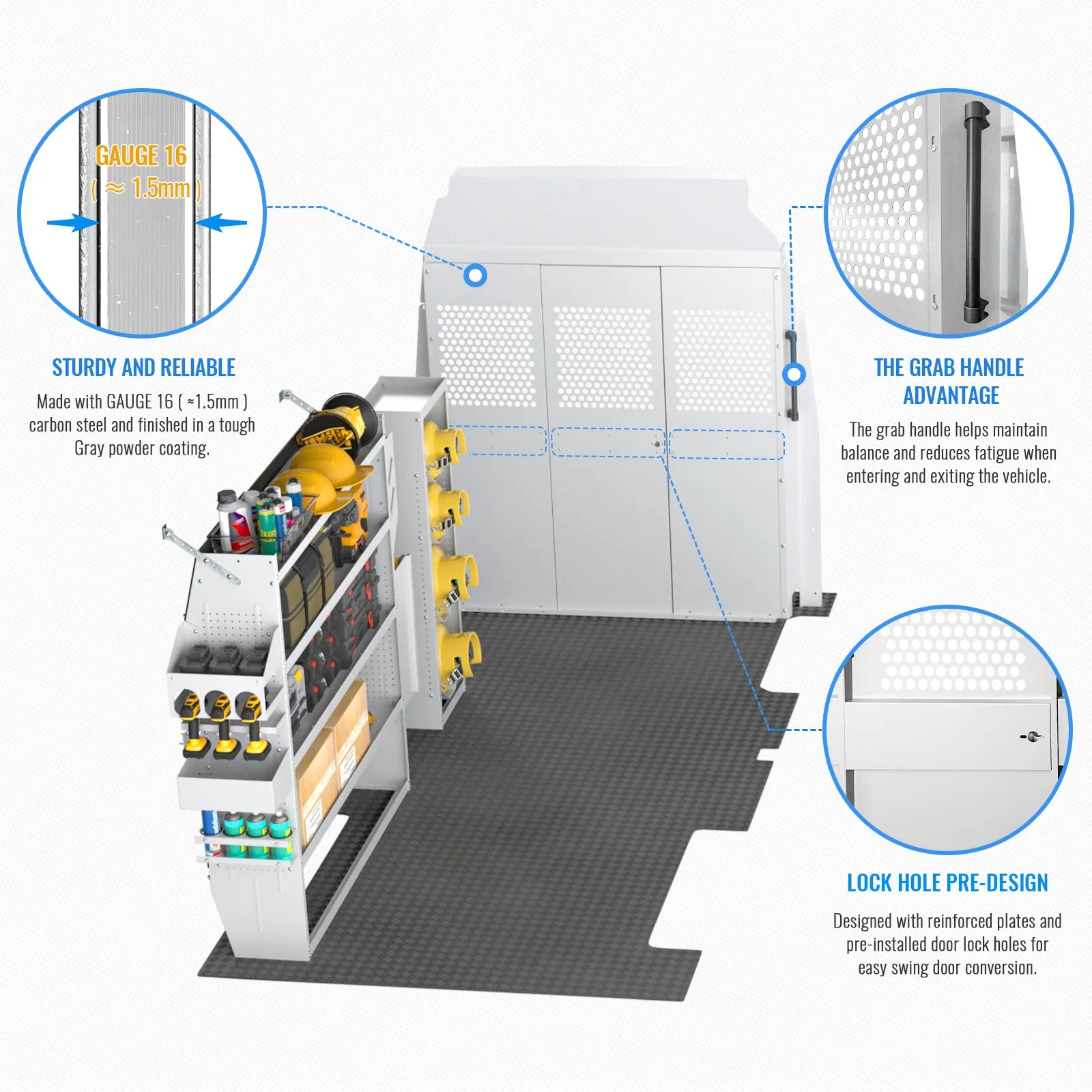 AA Products Model PT-SP-HR Cargo Van Safety Partition Protective Bulkhead Fit for Full Size High Roof Sprinter Vans Grey