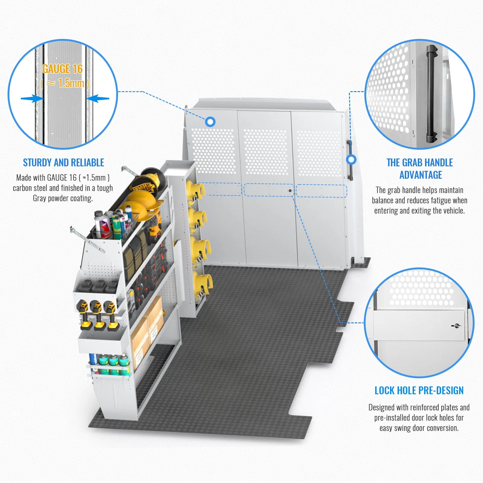 AA Products Model PT-SP-LR Cargo Van Safety Partition Protective Bulkhead Fit for Full Size Low Roof Sprinter Vans Grey