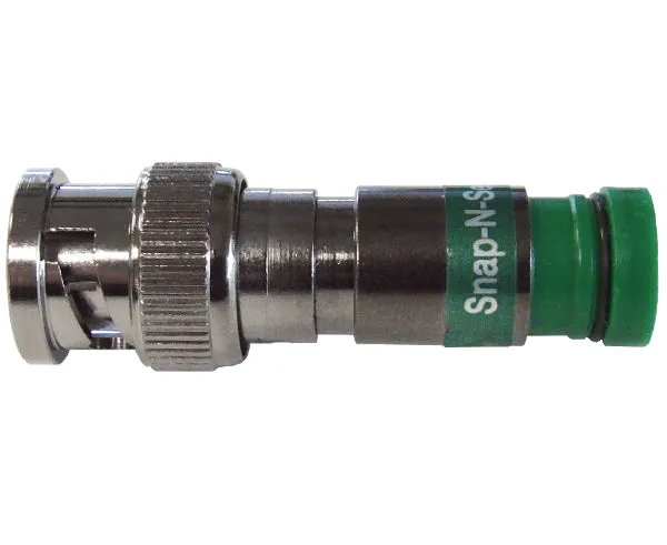 Bag of 25 Pro Snap N Seal Universal BNC RG6 Coax Cable Connectors with Green Rings