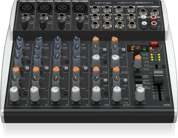 Behringer XENYX 1202SFX Premium Analog 12-Input Mixer with USB Streaming Interface and Klark Teknik Effects - Each