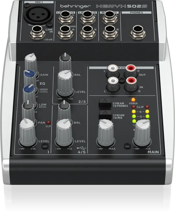 Behringer XENYX 502S Premium Analog 5-Input Mixer with USB Streaming Interface - Each