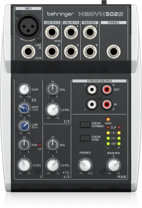 Behringer XENYX 502S Premium Analog 5-Input Mixer with USB Streaming Interface - Each