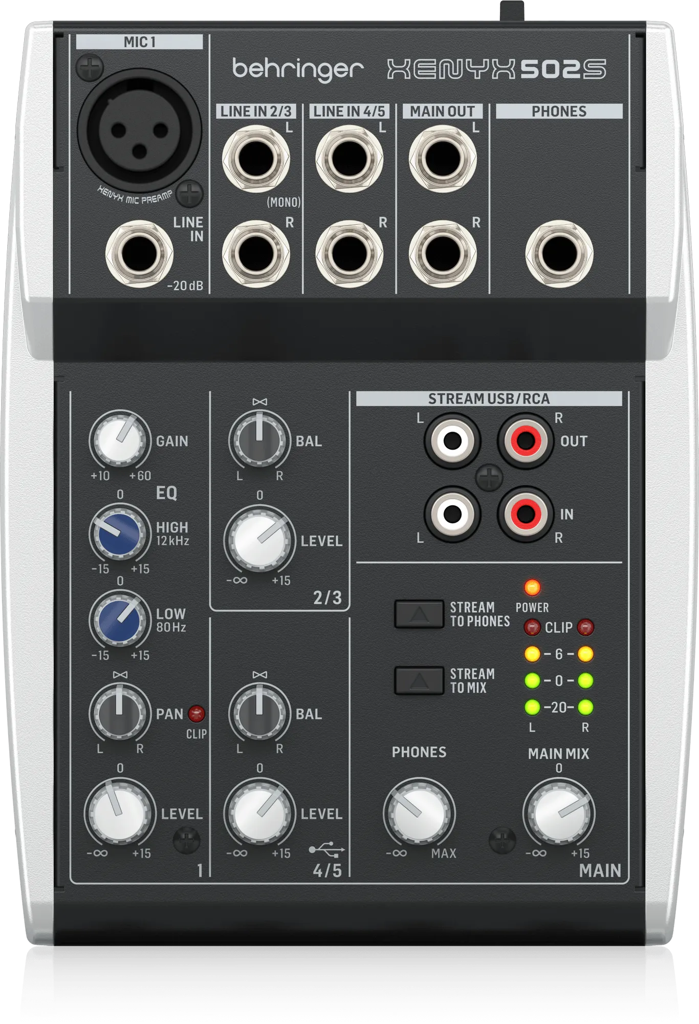 Behringer XENYX 502S Premium Analog 5-Input Mixer with USB Streaming Interface - Each