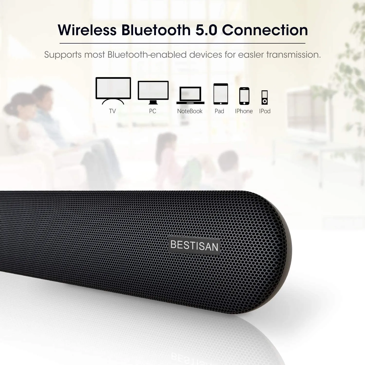Bestisan Soundbar TV Sound bar Wired and Wireless Bluetooth Audio Speakers(28 Inches, 4 Drivers, Bluetooth 5.0 Version, Optical Cable Included, Bass Adjustable) | Open Box