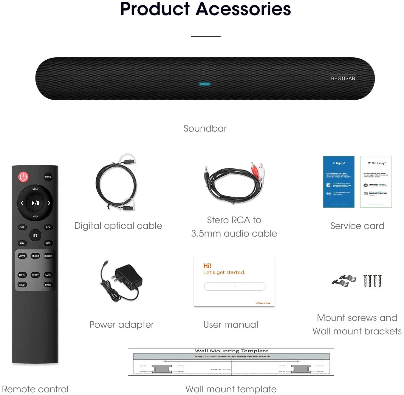 Bestisan Soundbar TV Sound bar Wired and Wireless Bluetooth Audio Speakers(28 Inches, 4 Drivers, Bluetooth 5.0 Version, Optical Cable Included, Bass Adjustable) | Open Box