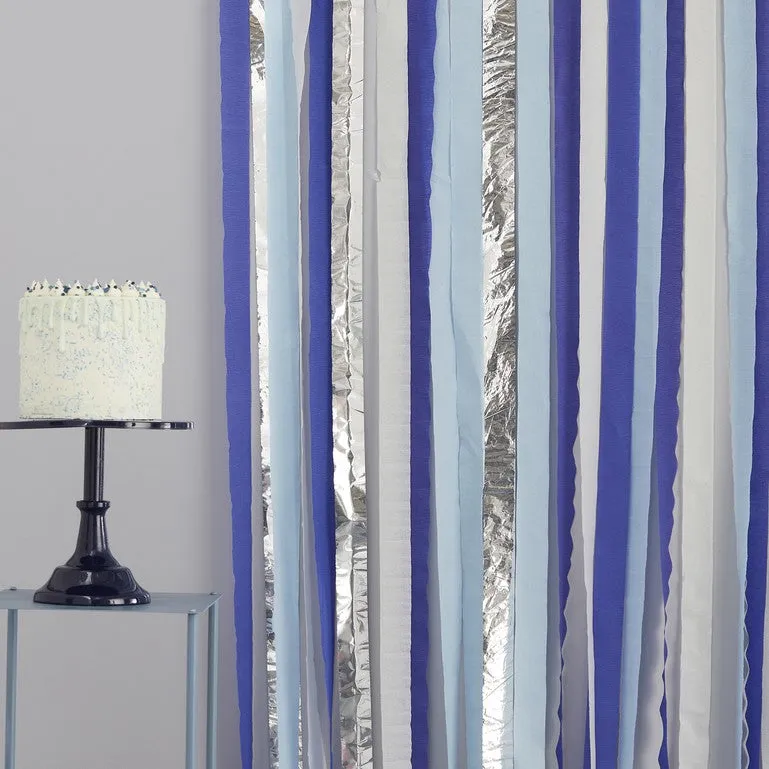 Blue   Silver Party Streamers Backdrop