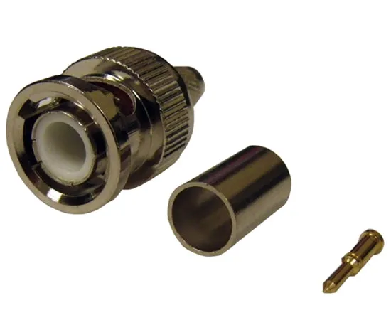 BNC Male Connector for RG59 Cable, 3-piece Crimp-on Style with Gold-Plated Center Pin