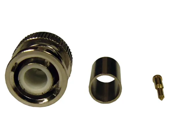 BNC Male Connector for RG59 Cable, 3-piece Crimp-on Style with Gold-Plated Center Pin