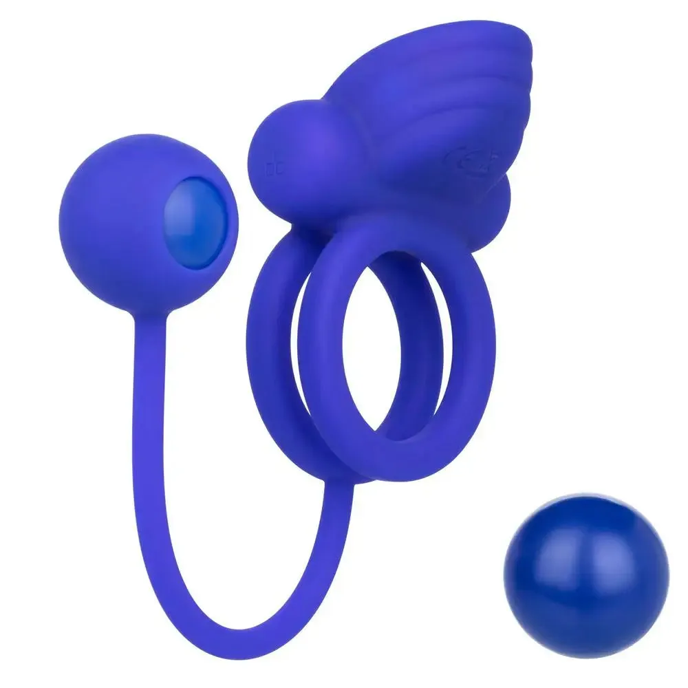 Colt Silicone Purple Rechargeable Dual Vibrating Cock Ring with 2 Weighted Balls