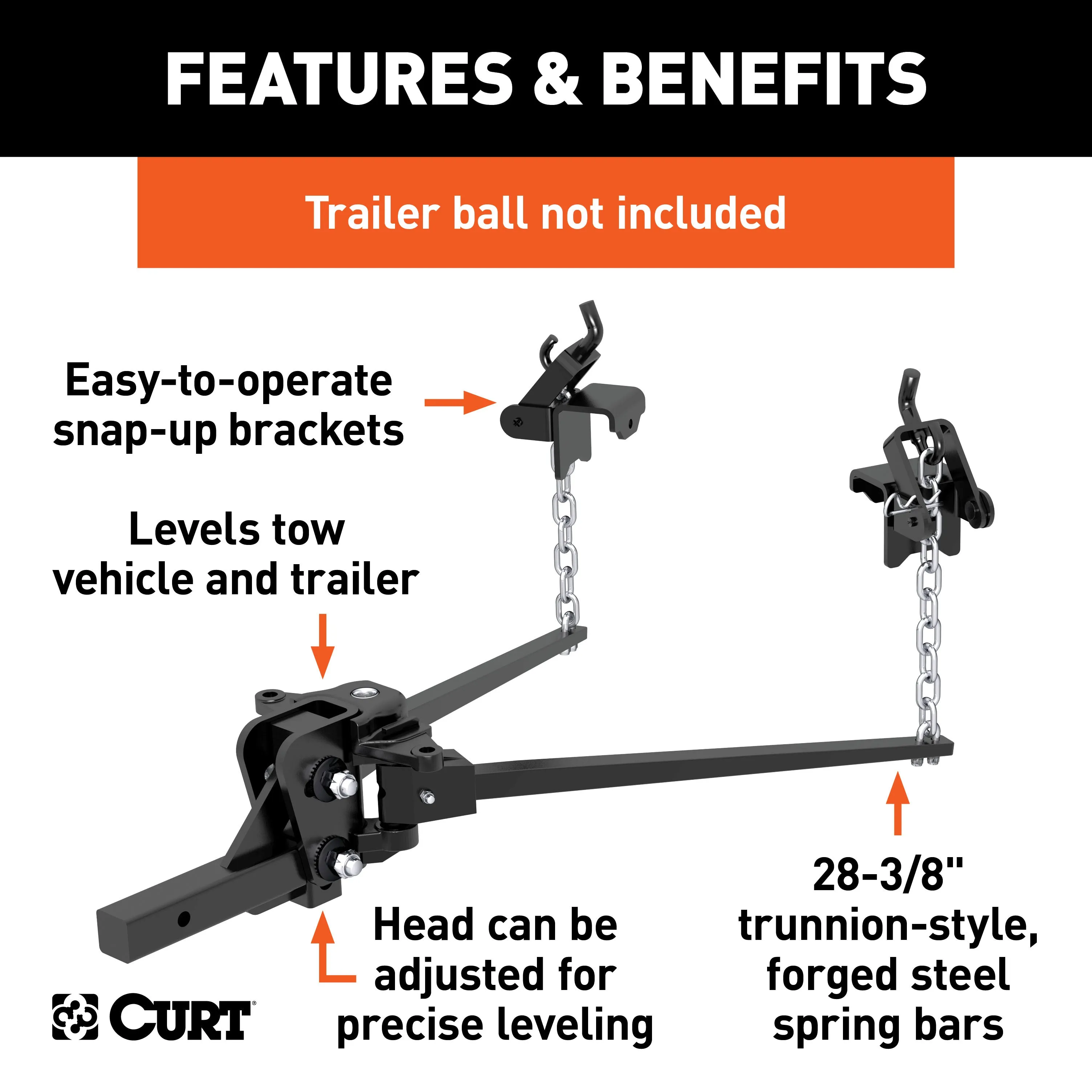 CURT 17332 CURT 17332 Short Trunnion Bar Weight Distribution Hitch; Up to 10K; 2-Inch Shank
