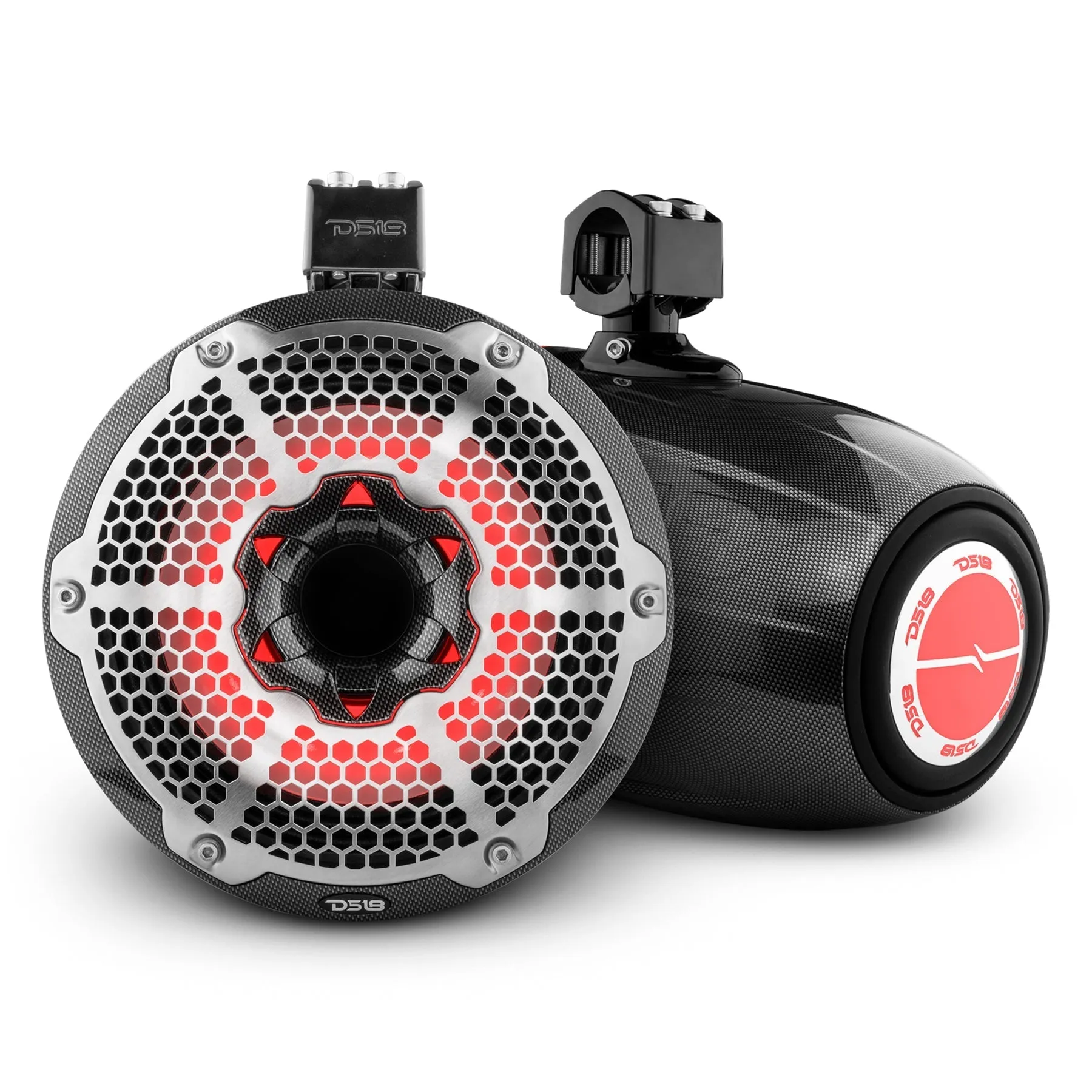 DS18 NXL-X10TPNEO10" Marine Water Resistant Wakeboard Tower Neodymium Speaker with Built-in passive Radiator Bass Enhancer, 1" Driver and RGB LED Light 900 Watts