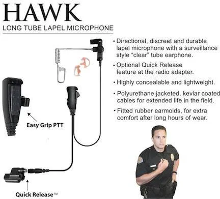 EP1333EC Hawk Lapel Microphone w/Easy-Connect fits Motorola HT Series