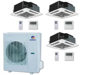 GREE Multi Gen2 Series 30,000 BTU 3-Zone Ceiling Cassette 12K 12K 18K Ductless Mini-Split System