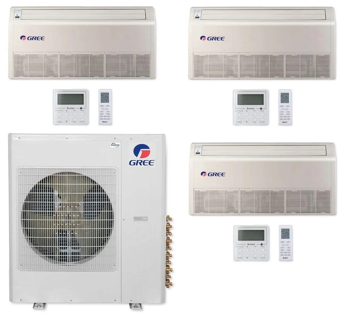 GREE Multi Gen2 Series 30,000 BTU 3-Zone Universal Floor/Ceiling 12K 12K 12K Ductless Mini-Split System