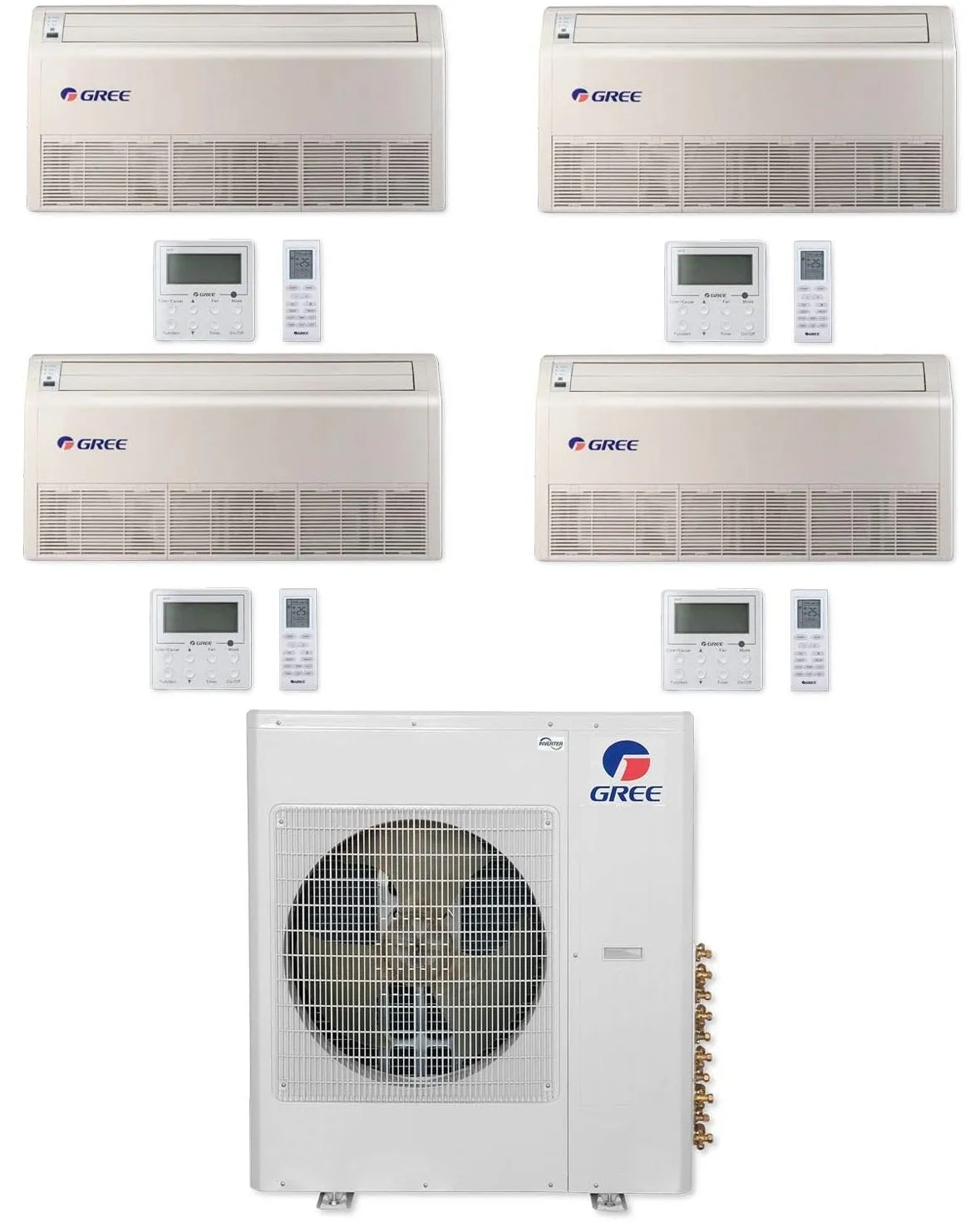 GREE Multi Gen2 Series 36,000 BTU 4-Zone Universal Floor/Ceiling 9K 9K 9K 18K Ductless Mini-Split System