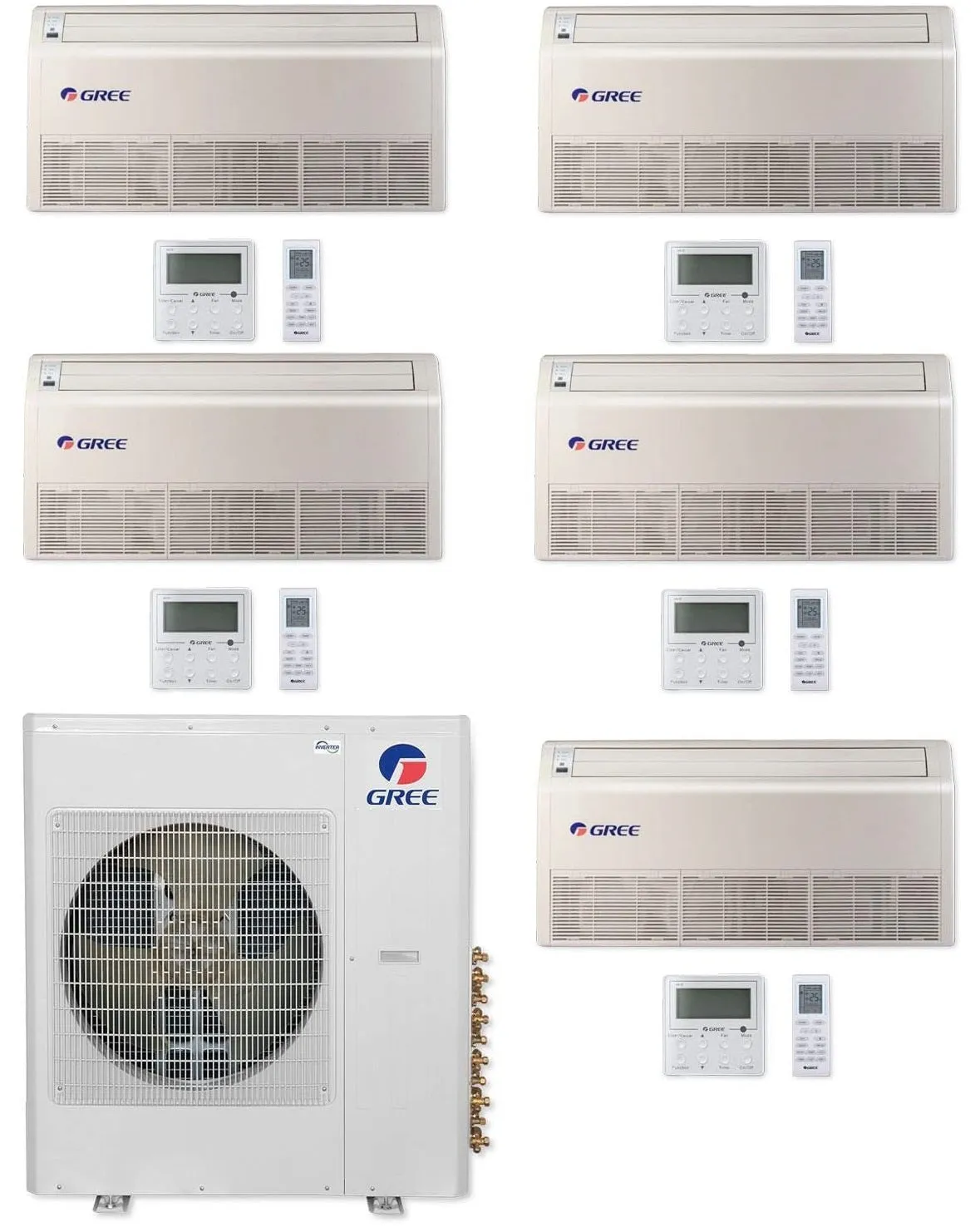 GREE Multi Gen2 Series 42,000 BTU 5-Zone Universal Floor/Ceiling 9K 9K 9K 9K 12K Ductless Mini-Split System