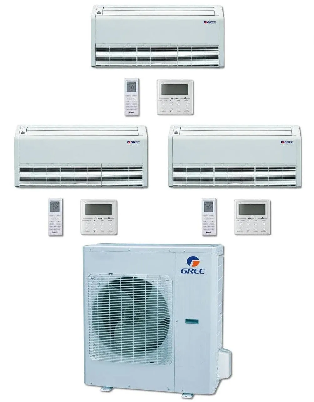 GREE Multi  Ultra Series 24,000 BTU 3-Zone Universal Floor/Ceiling 9K 9K 18K Ductless Mini-Split System