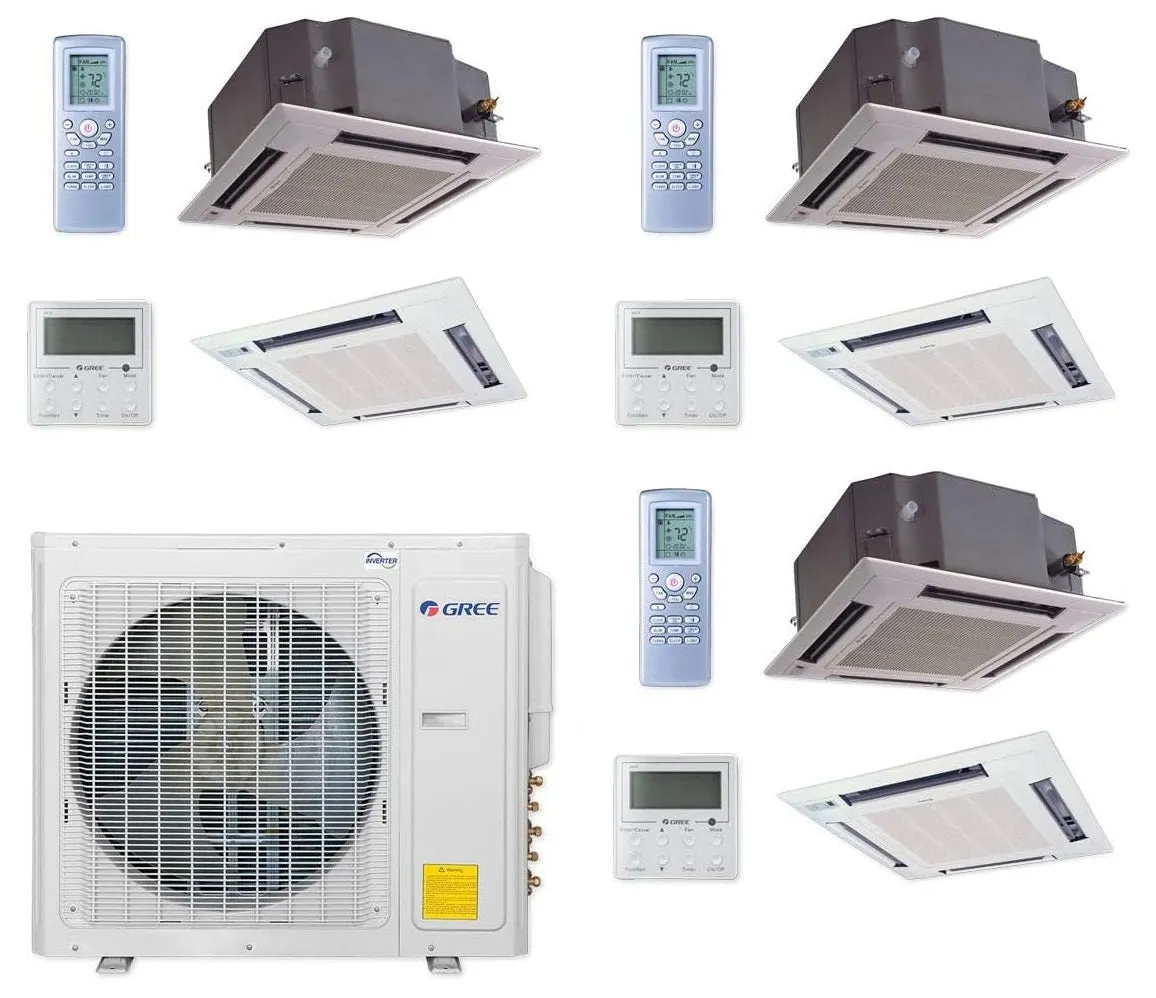 GREE Multi  Ultra Series 36,000 BTU 3-Zone Ceiling Cassette 12K 12K 12K Ductless Mini-Split System