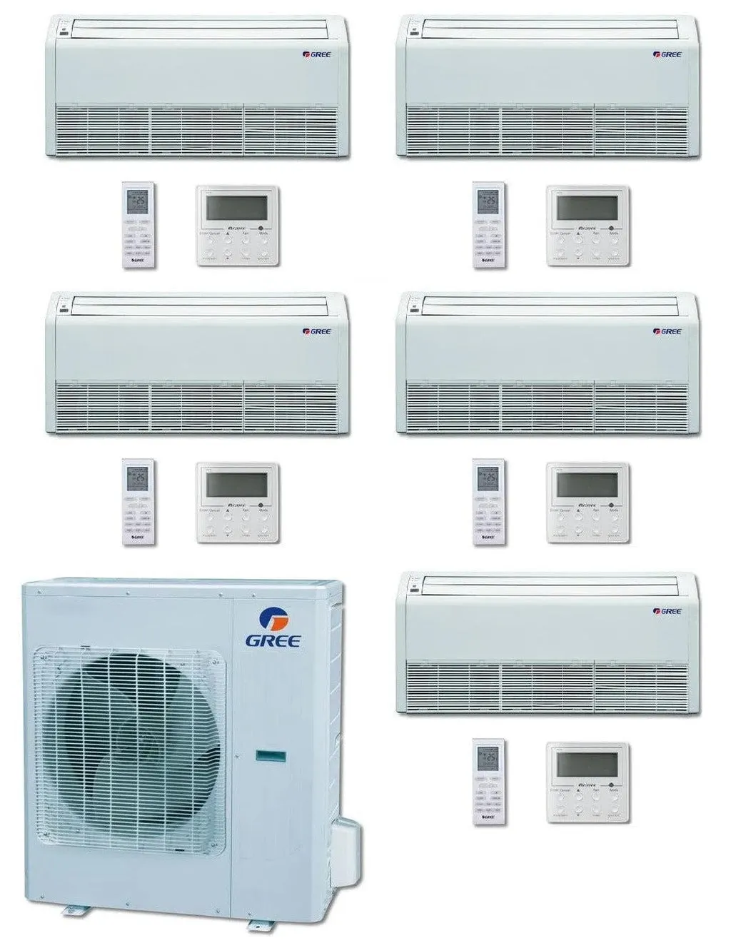 GREE Multi  Ultra Series 42,000 BTU 5-Zone Universal Floor/Ceiling 9K 9K 9K 9K 18K Ductless Mini-Split System