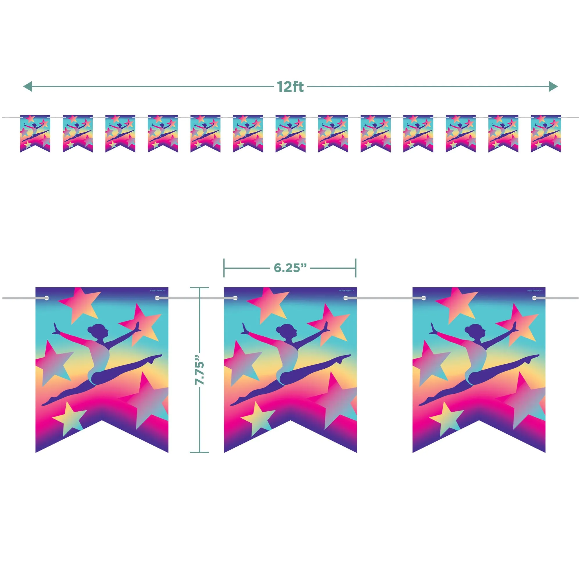 Gymnastics Party Decorations Pack - Pink, Purple, and Teal Crepe Streamers with Gymnast Fishtail Banner