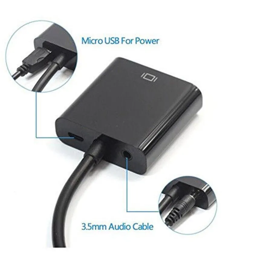 HDMI to VGA Converter Adapter Cable with 3.5mm Audio and USB power cable - White