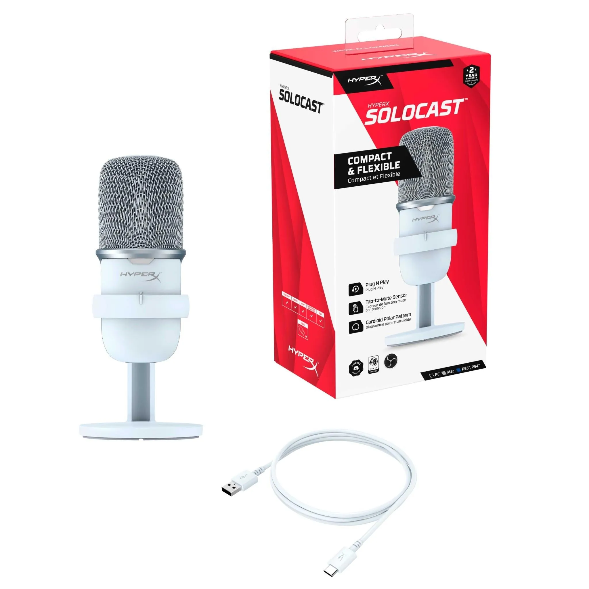 HyperX Solocast USB Condenser Gaming Microphone (White)