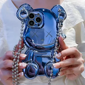 i Phone 16 Pro Max 6.7'', 3D Cartoon case Gold Teddy Bear Sparkle Bling Cover