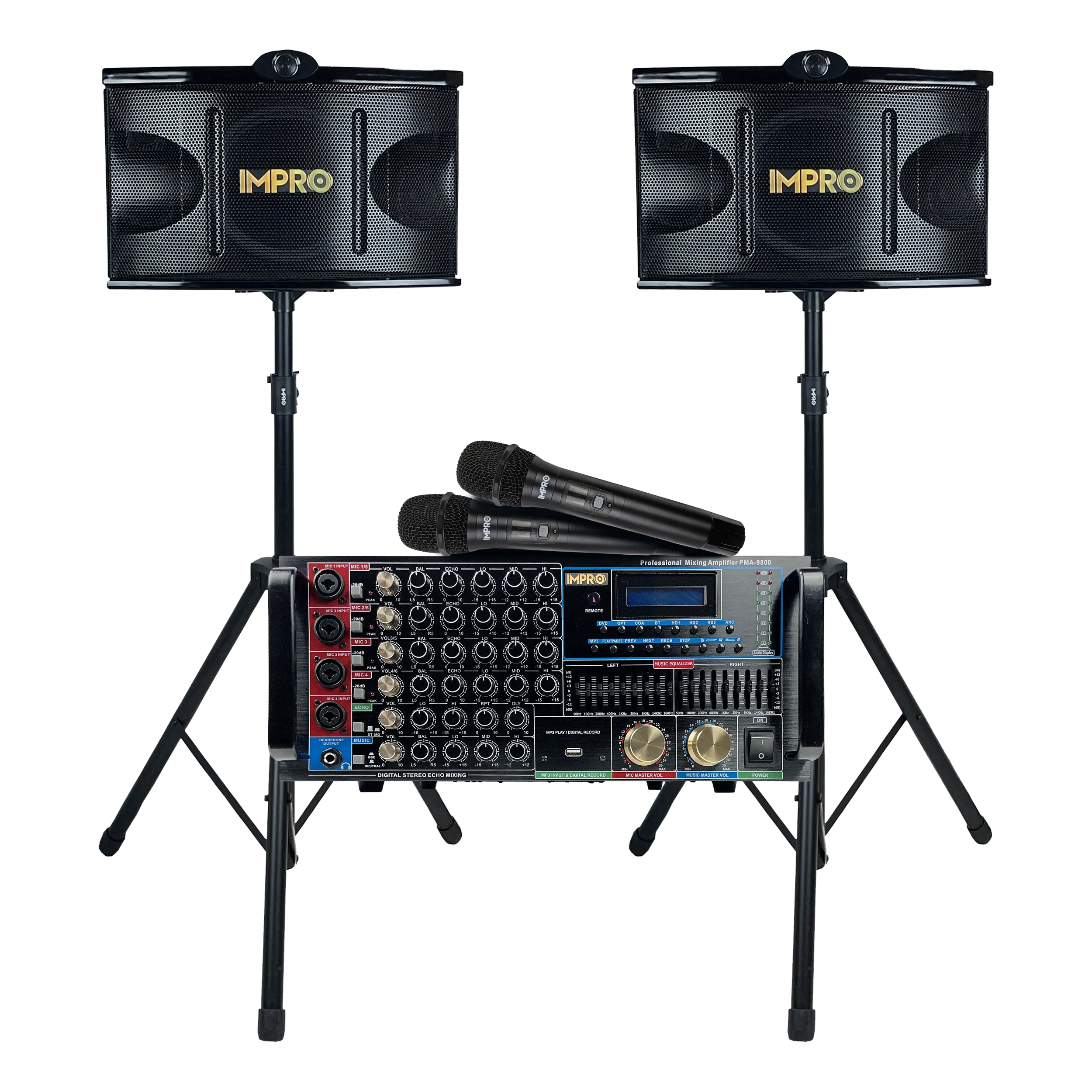 ImPro Epic Party Bundle 1 with Mixing Amplifier, Speakers, Microphones, and Accessories (5 Items)