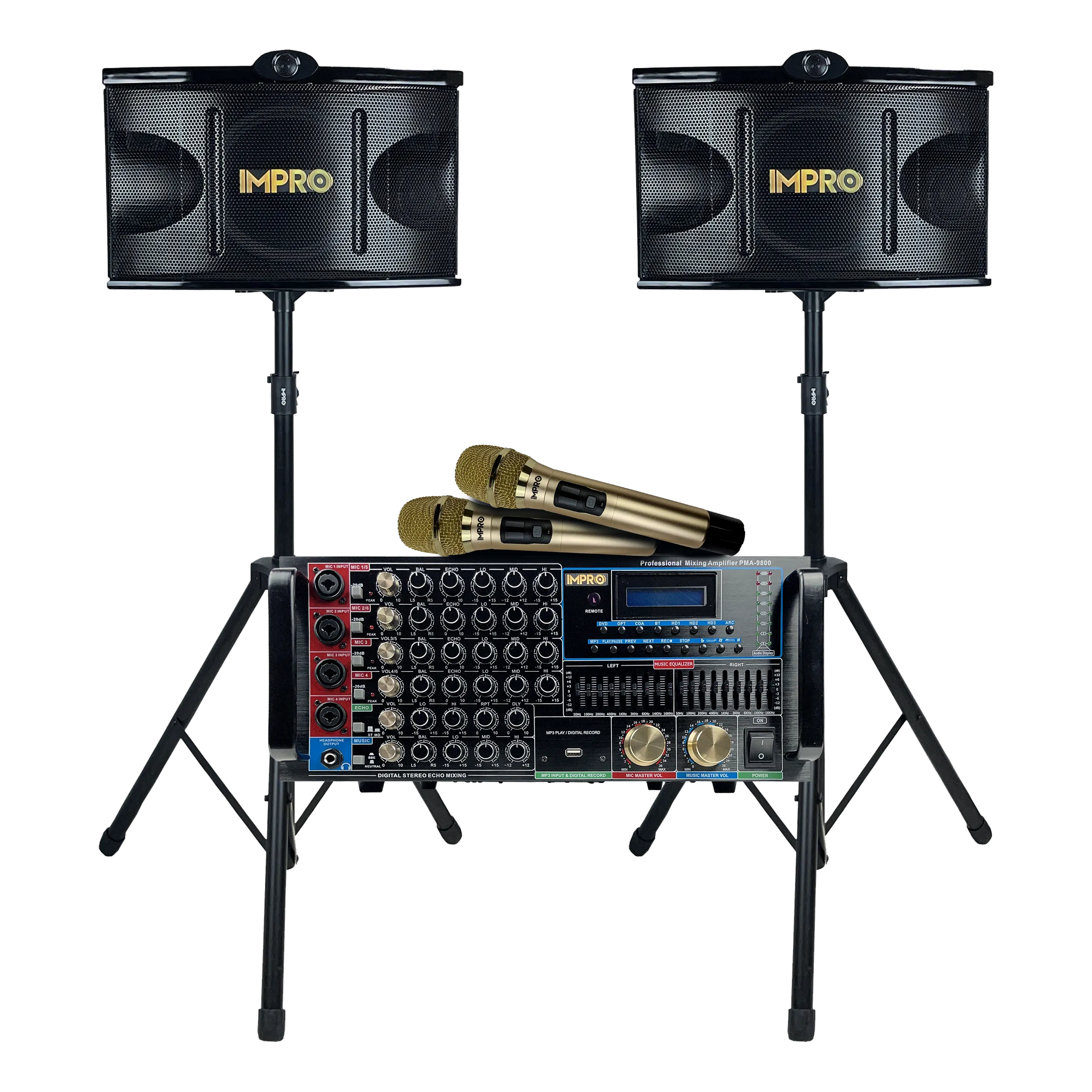 ImPro Epic Party Bundle 1 with Mixing Amplifier, Speakers, Microphones, and Accessories (5 Items)