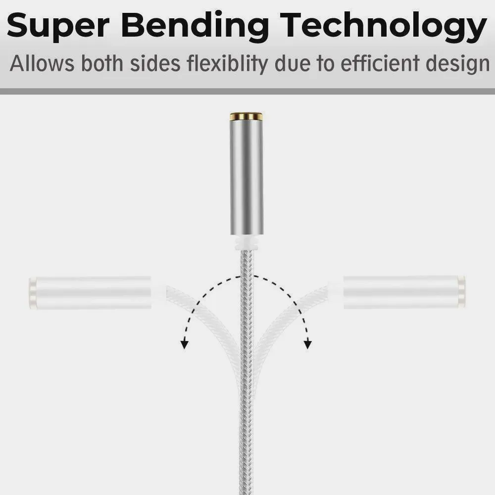 iSoul Braided 3.5mm Headphone Earphone Y Aux Splitter Adapter Jack Male to Dual Female Silver