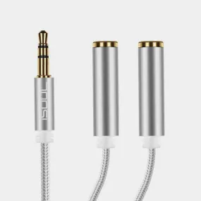 iSoul Braided 3.5mm Headphone Earphone Y Aux Splitter Adapter Jack Male to Dual Female Silver