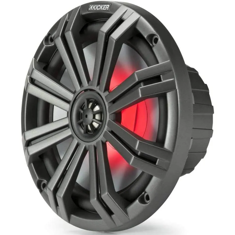 KICKER Pair 45KM84L 8" 600 Watt Marine Boat Waterproof Speakers w/LED's KM8  (Refurbished)